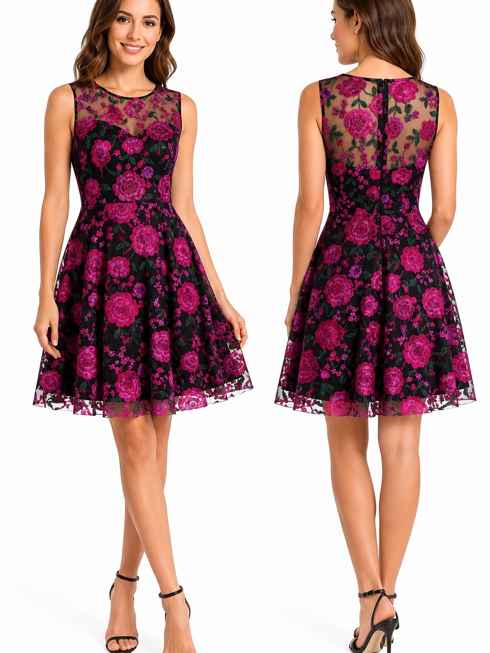 Tahari Black Dress with Fuchsia Floral Lace